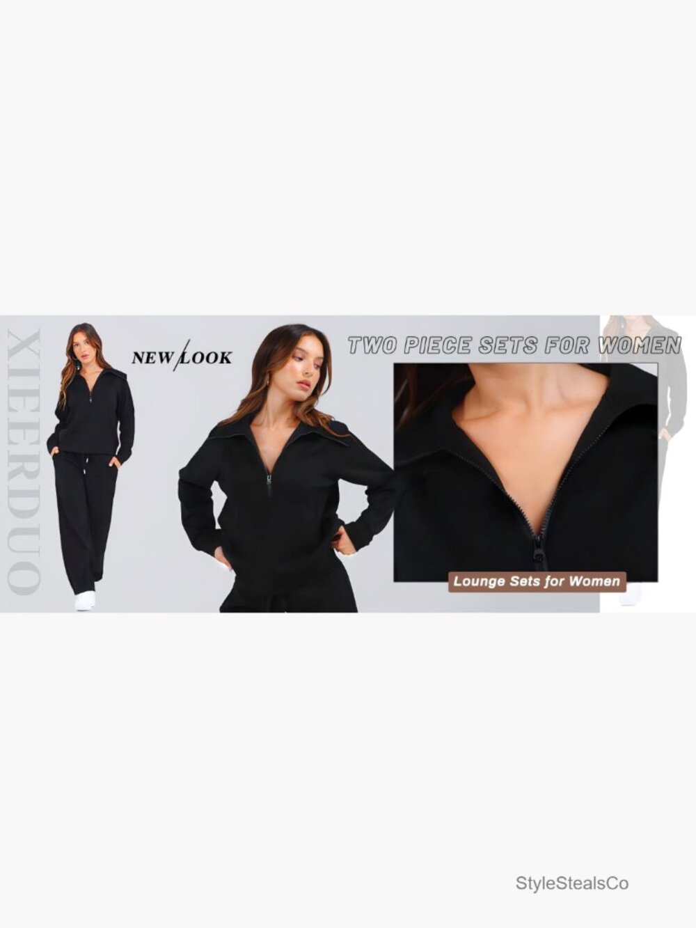 Half Zip Sweatshirt & Wide Leg Sweatpant 2 Piece Set Sweatsuit - Picture 7 of 7